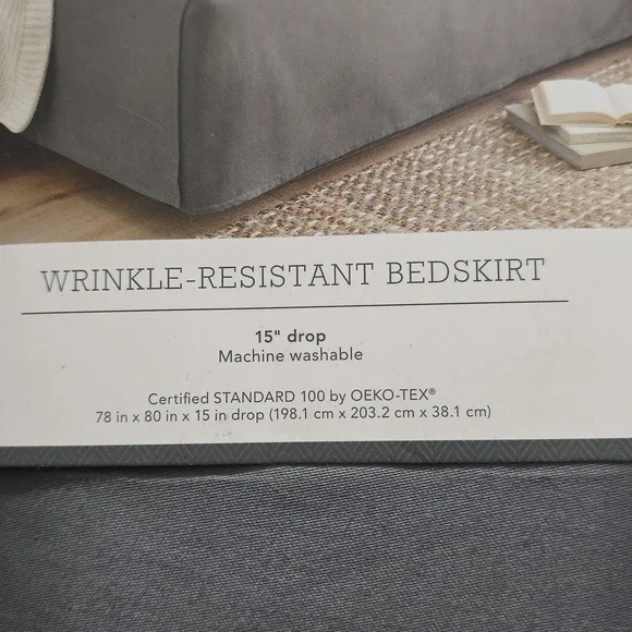Threshold Pleated Sateen Gray Wrinkle Resistant Cotton Bed Skirt - King